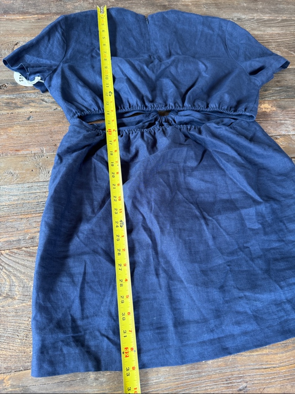 STAUD Epona navy linen cutout mini dress NWT size Large - Picture 9 of 9